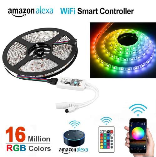 (image for) 16.4ft（5Mtrs) 300LED SMD5050 RGB LED Light Strip Kit Music Sync, IR Remote, WiFi APP Controlled, Alexa Compatible